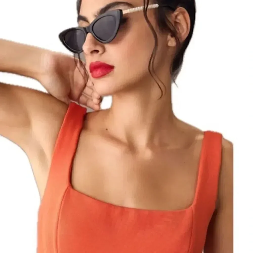 NWT Anthropologie Ariana Square-Neck Asymmetrical Ruffle Hem ORANGE Dress Sz xl
